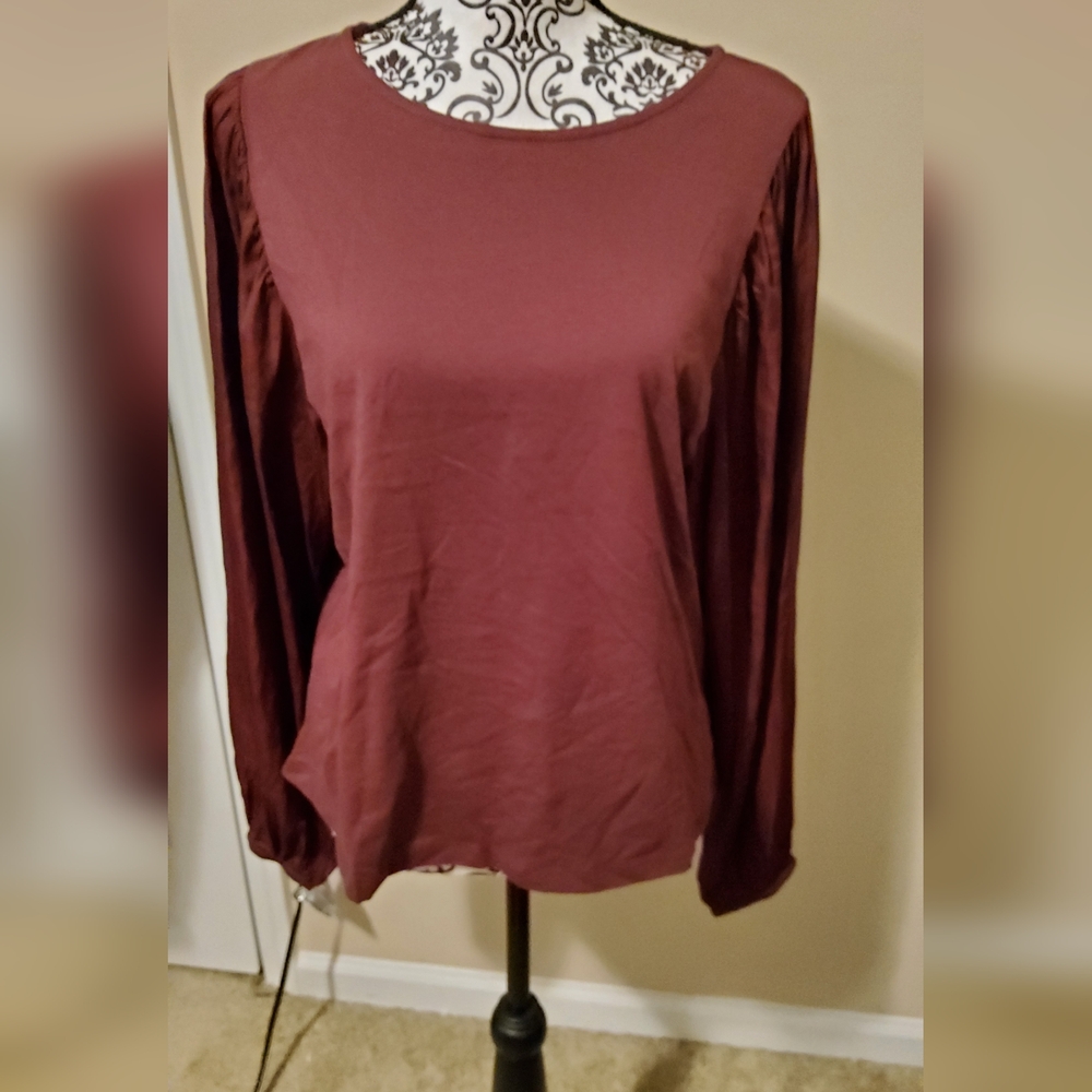 See and Be Seen Wine Long Sleeve Blouse Size Small